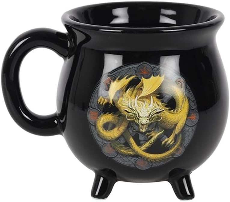 Mug Boxed Ceramic Black Imbolc Dragon Cauldron Mug by Anne Stokes