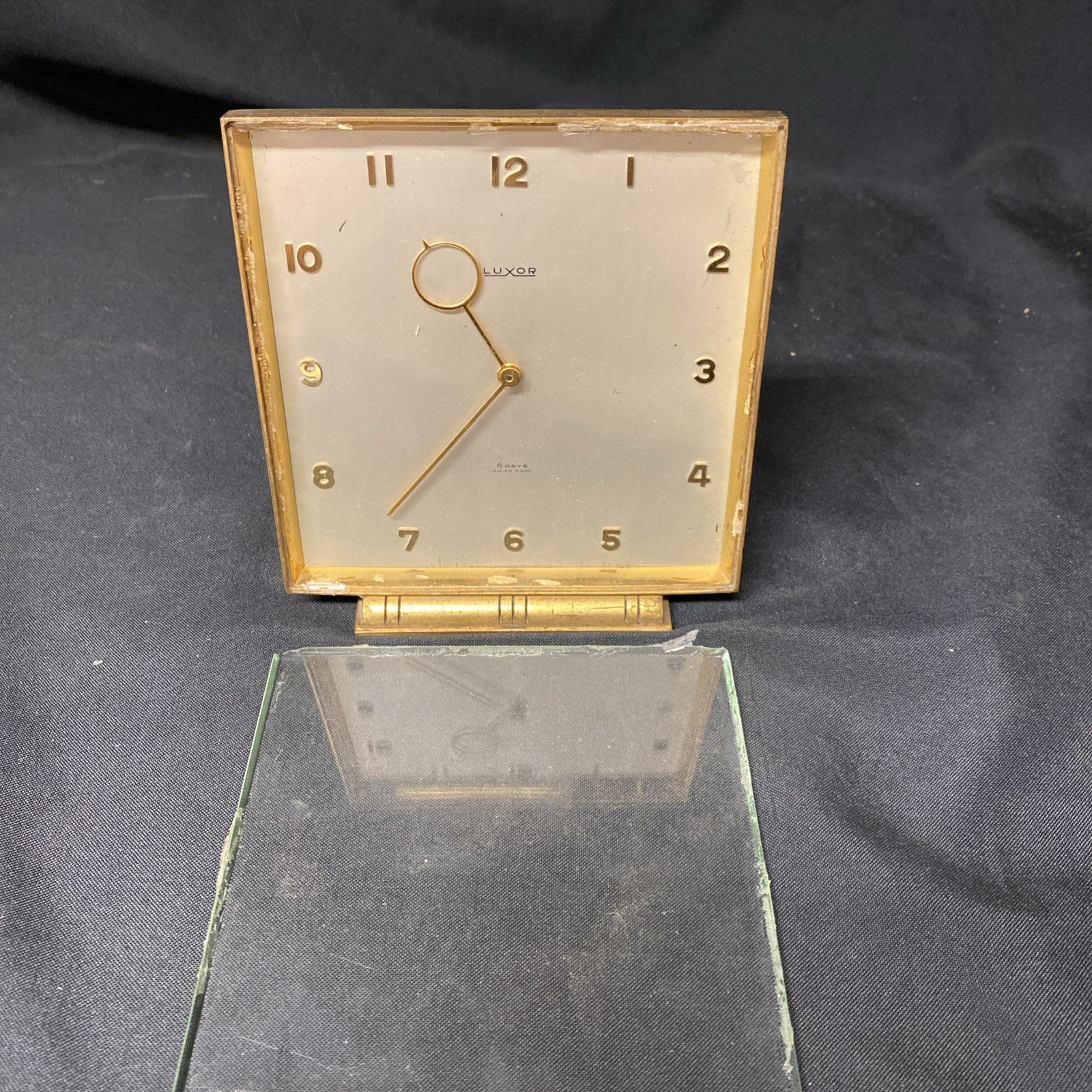 Luxor 8 Day Clock Swiss Made mid century 16 jewels needs repair -(1732)