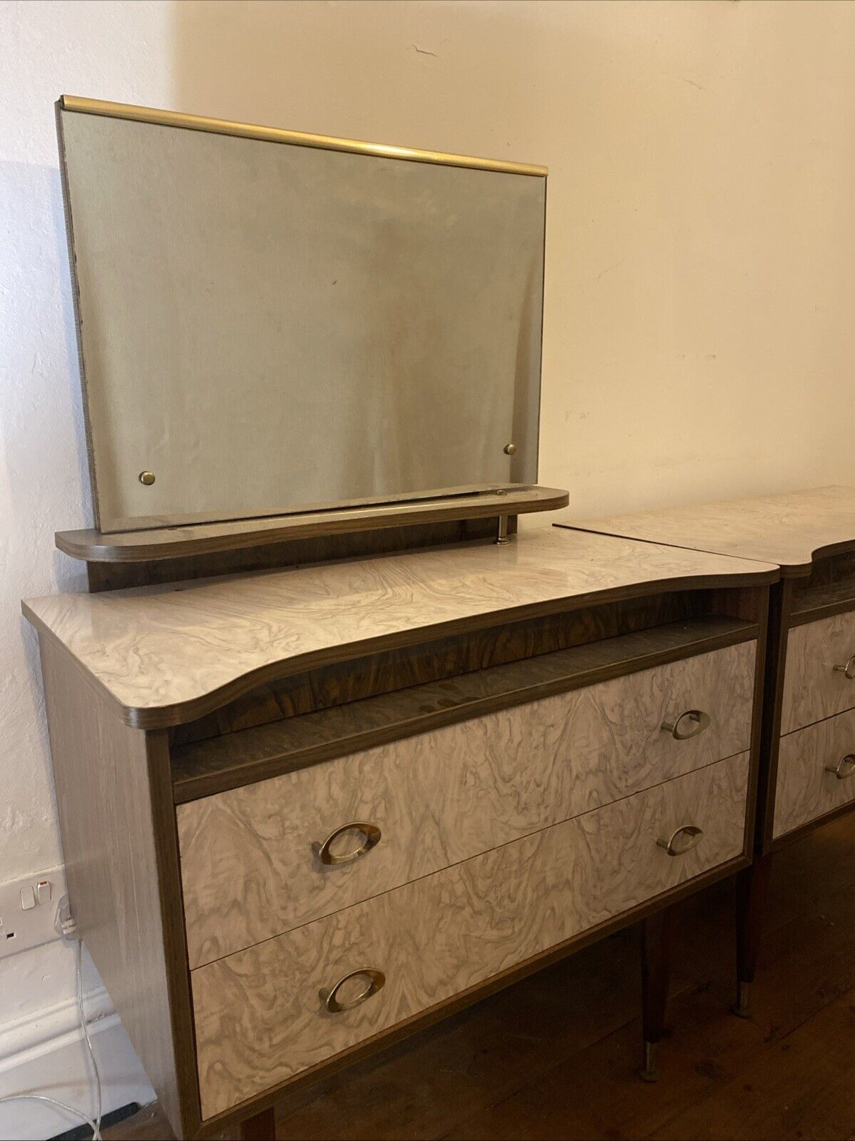 1960's Pair of bedroom chests / side tables one with mirror - (1163)