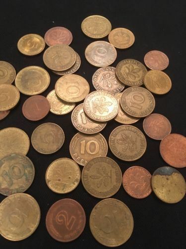 Germany 10 / 5 / 2 / 1 Pfennig coins x 37 - 1949 to 1980 - (2808)