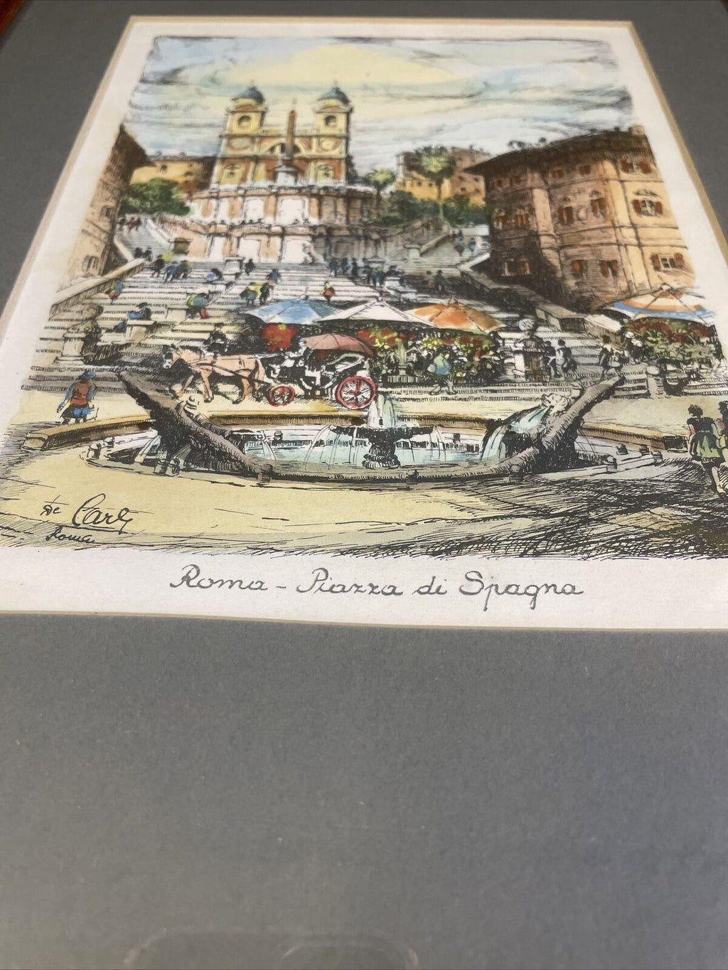 Vintage framed print of Roma Piazza Di Spagna Framed and matted - (8148)