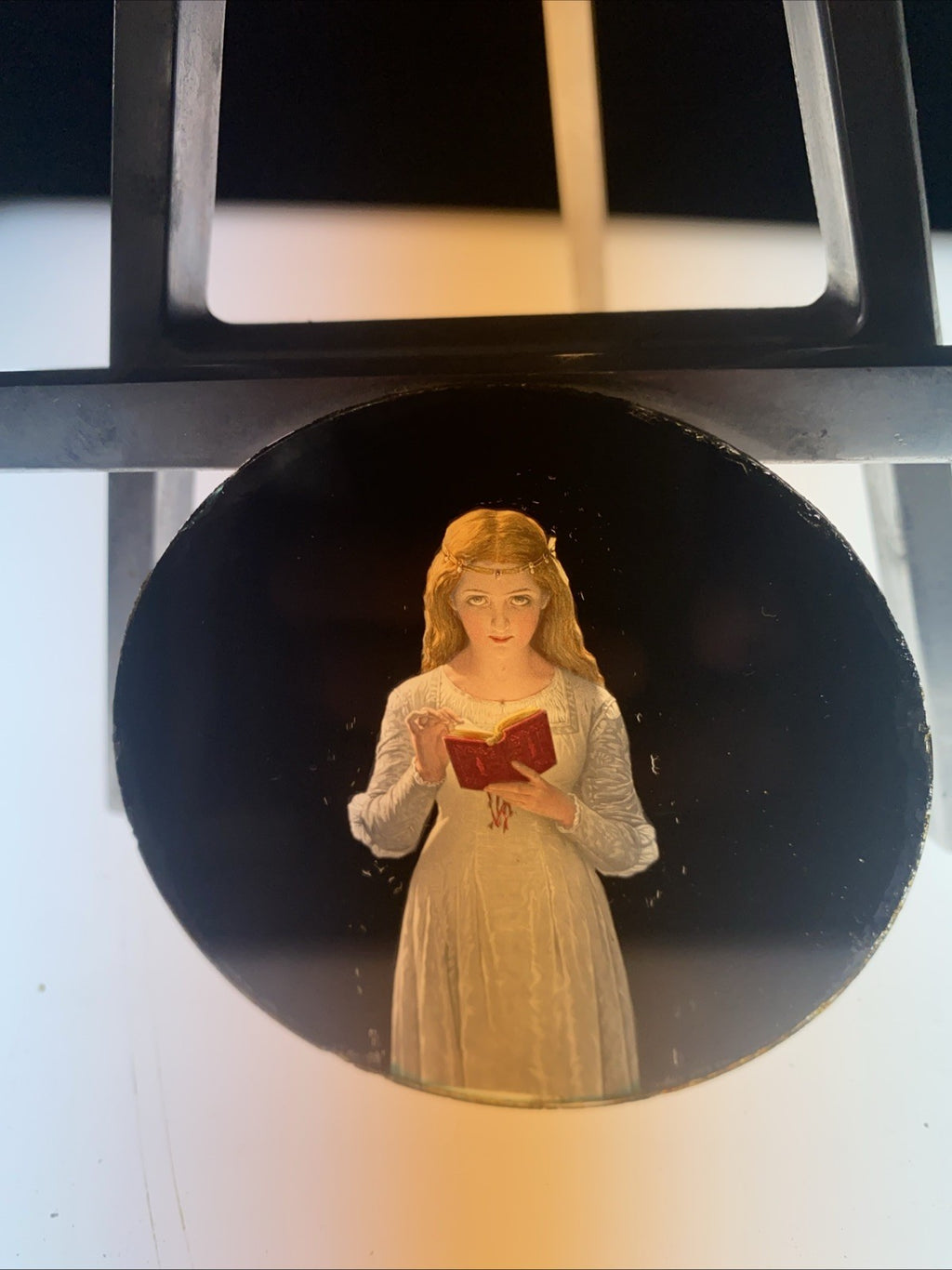Magic Lantern Victorian Glass Round Handpainted Slide Girl wedding dress (1117)