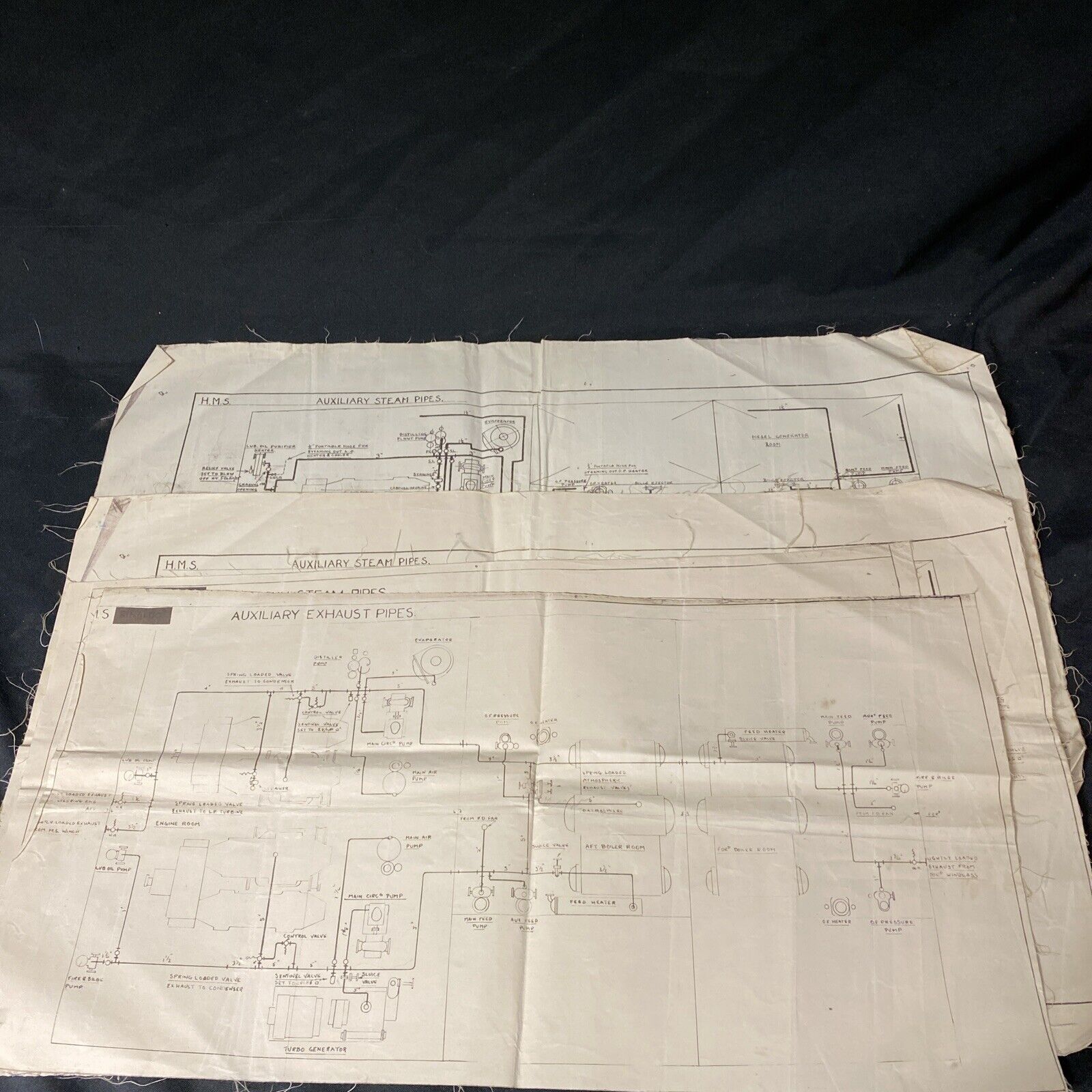 HMS RINALDO Water proof fabric Steam Pipes schematics diagrams (5436)