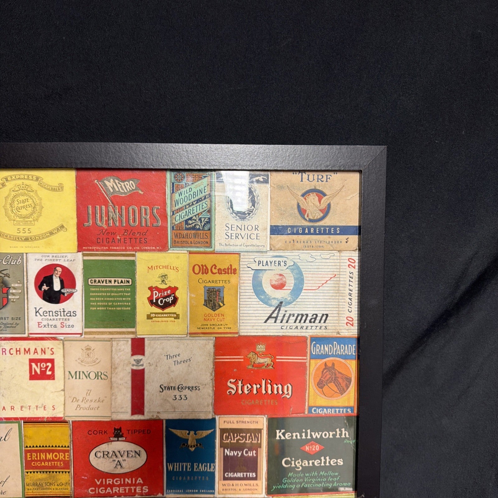 Vintage Original Cigarette Packet Fronts x44 in Framed Bar Wall Art  - (1973)