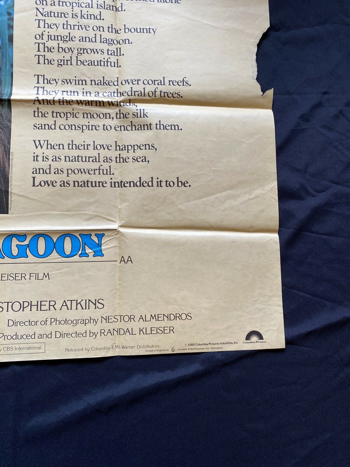 ORIGINAL UK QUAD POSTER - The Blue Lagoon 1980 -  30" x 40" - (6590)