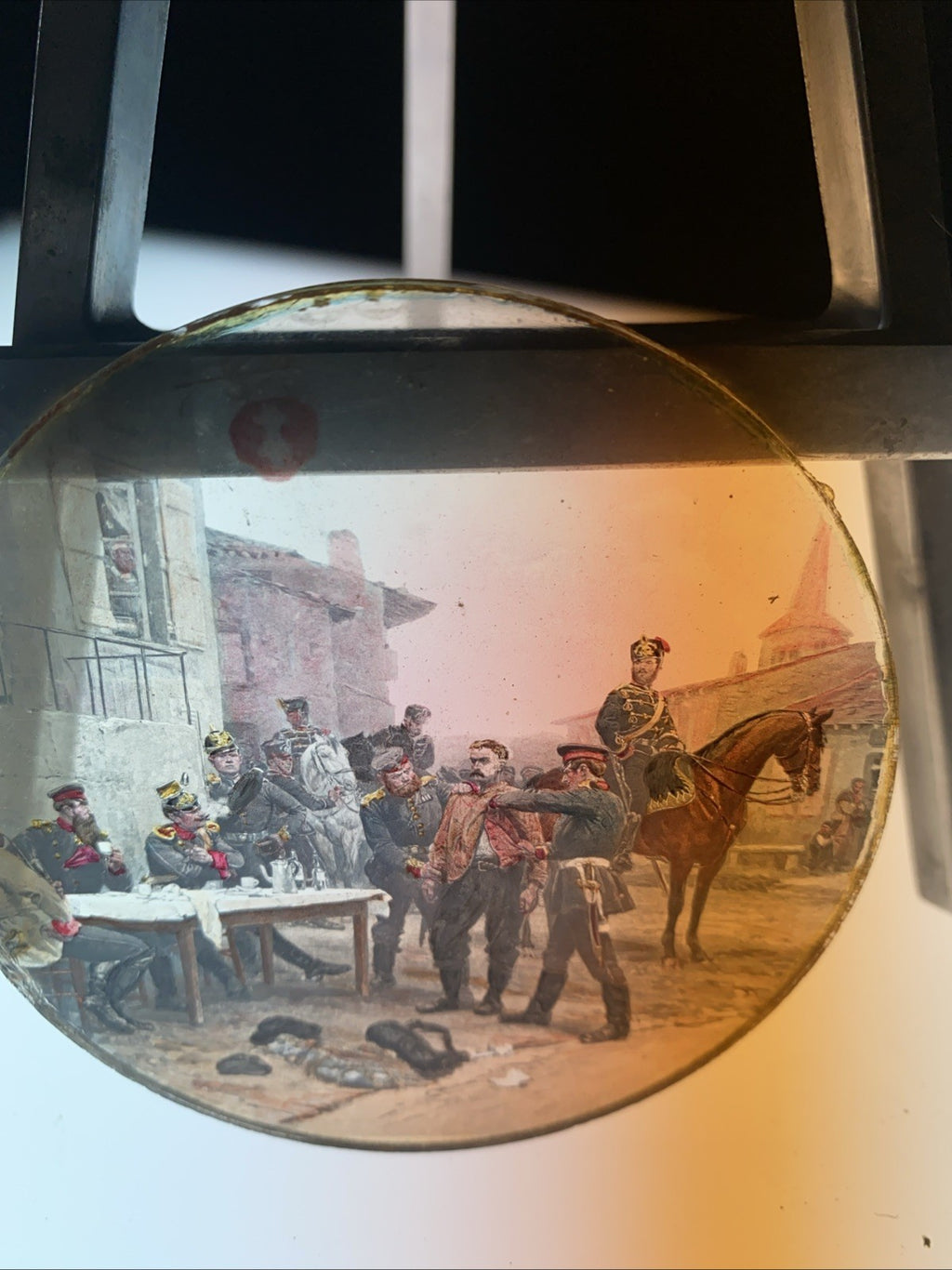 Magic Lantern Victorian Glass Round Handpainted Slide Guards Arresting (1174)