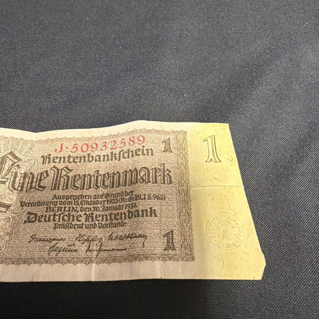 Bank Note Antique 1 Rentenmark Berlin 1937 German Banknote Circulated - (2319)