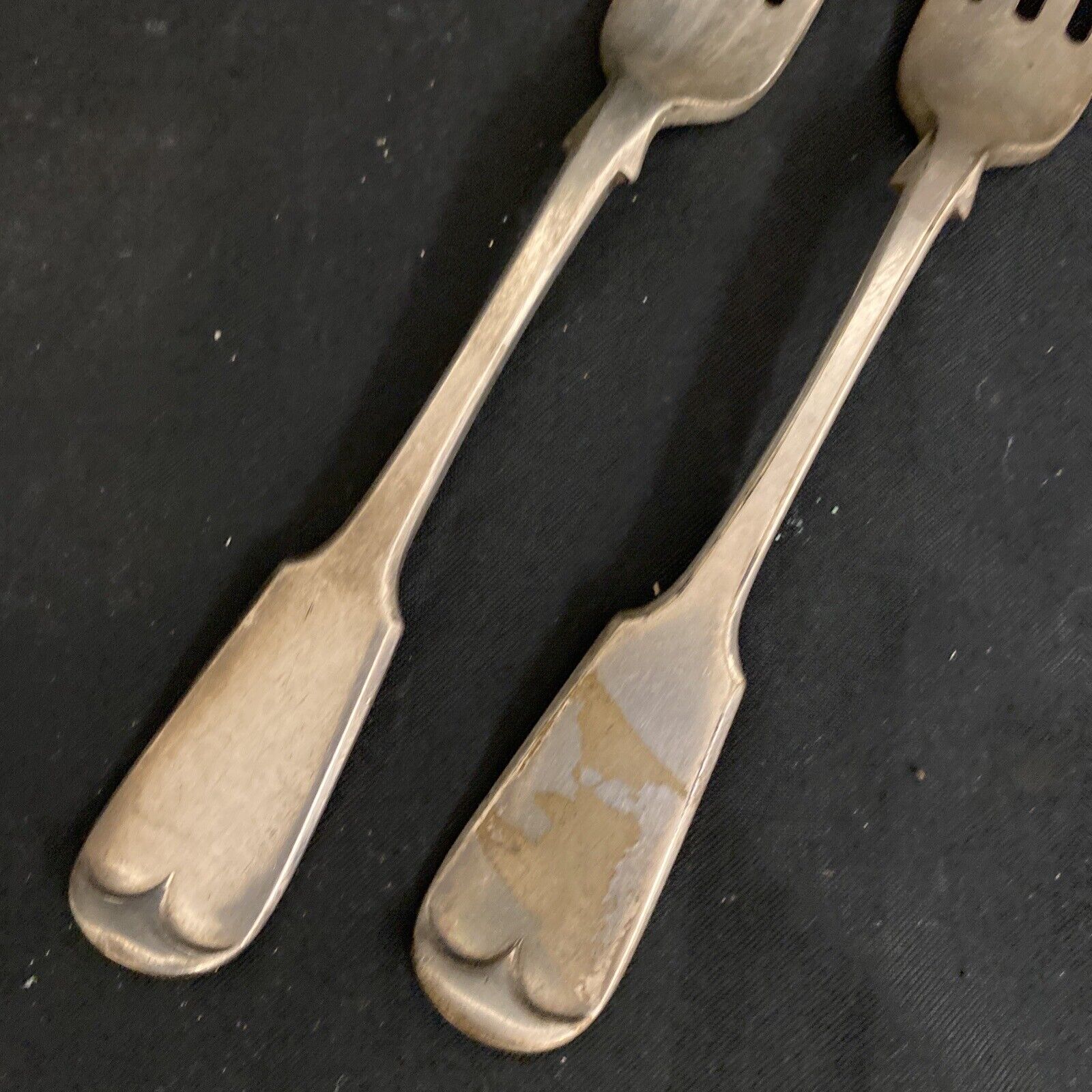 Antique Pair Silver Plate Forks Thomas Latham Ernest Morton c1896 Birm. - (9160)