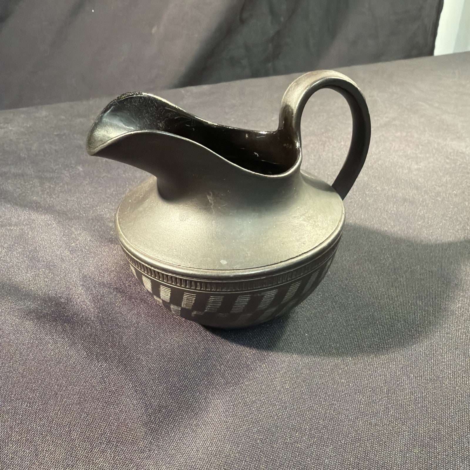 Vintage Black Basalt Jug / Creamer 9cm tall Wedgwood? - (1981)