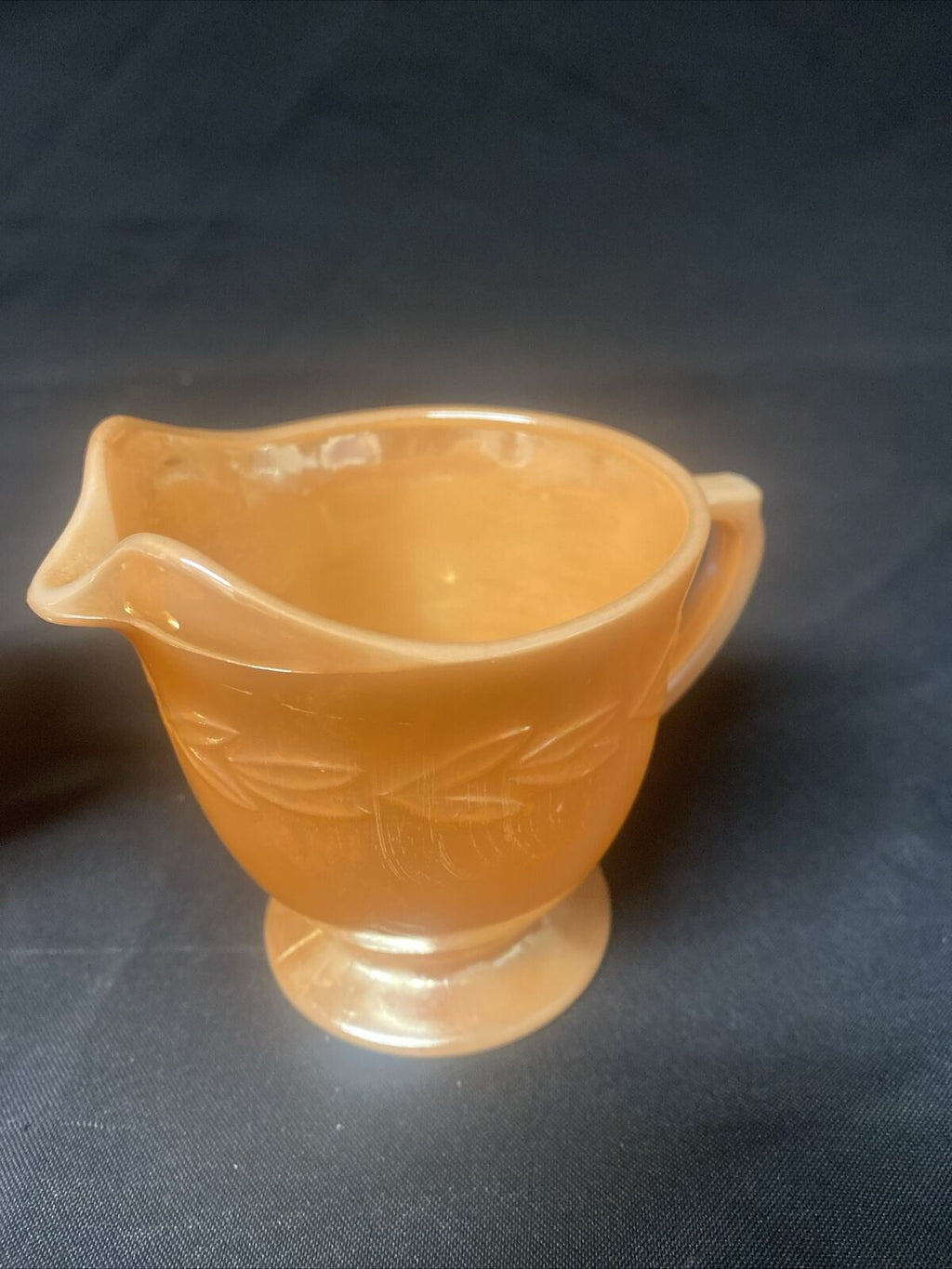 Vintage FIRE KING Oven Ware PEACH LUSTRE c1950 Glass USA Laurel Creamer & Sugar