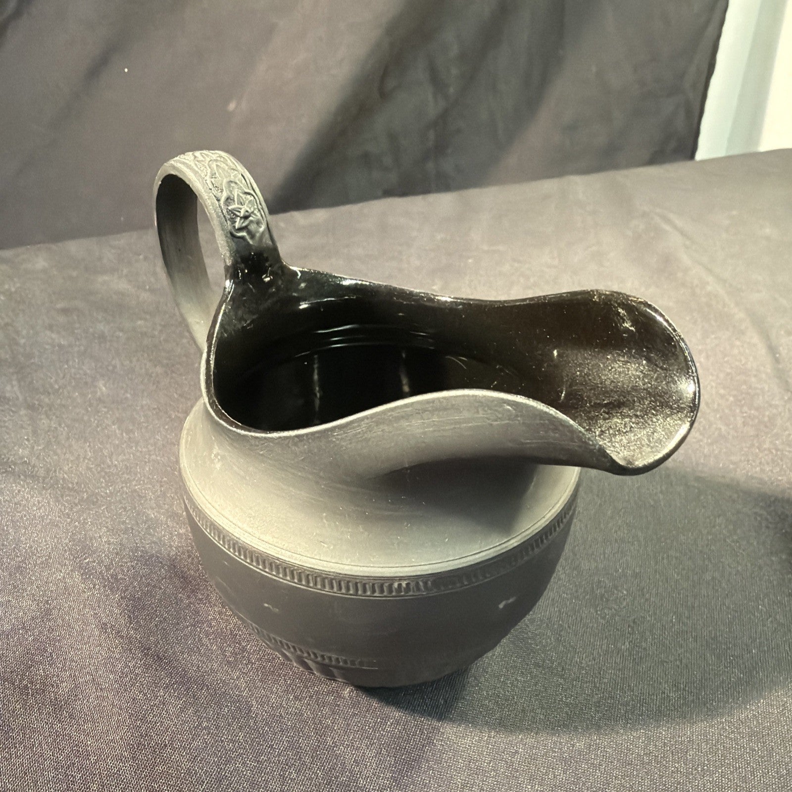 Vintage Black Basalt Jug / Creamer 10cm tall Wedgwood? - (1980)