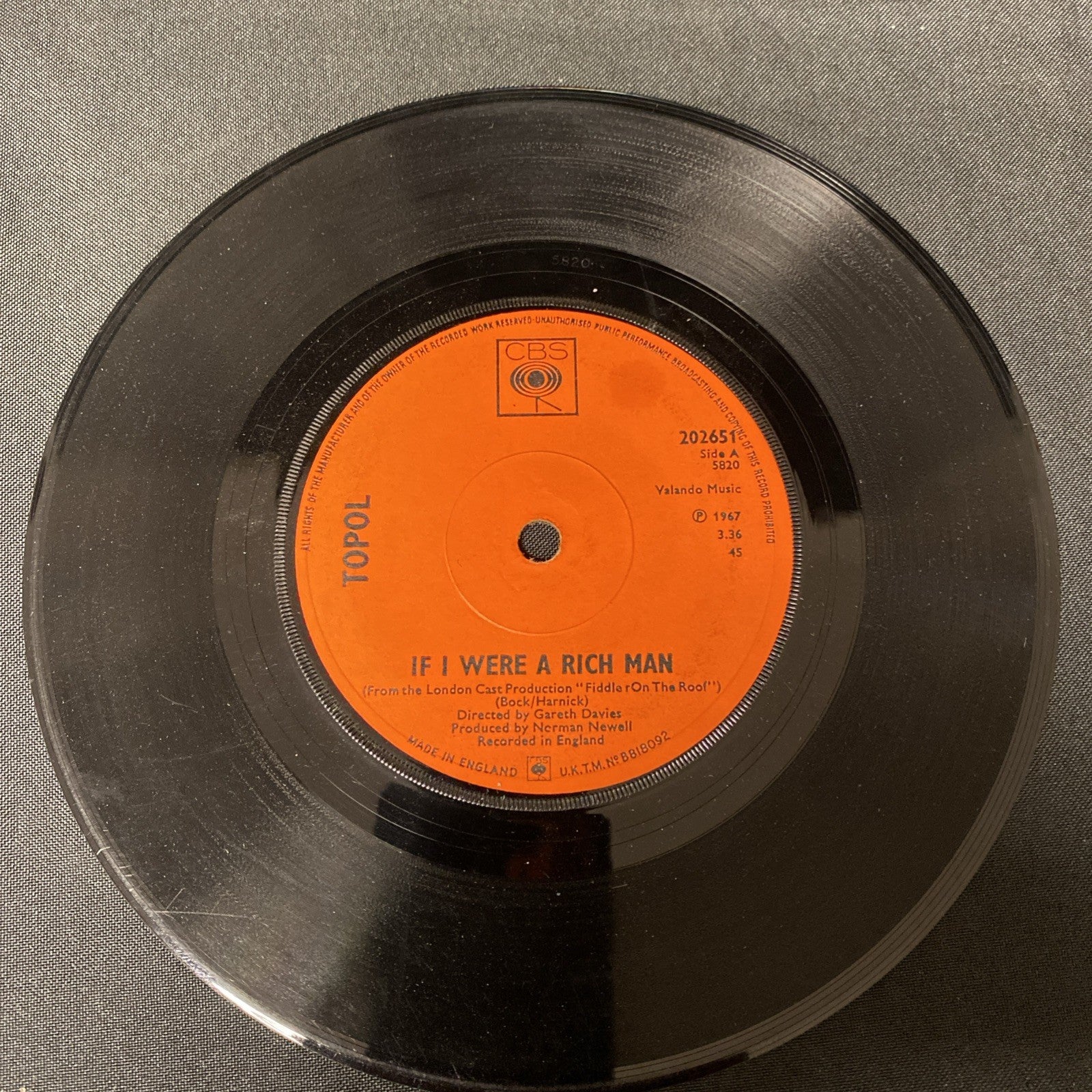 VINYL RECORD - TOPOL If I were a rich man / Bottle Dance 7" Single (1436)