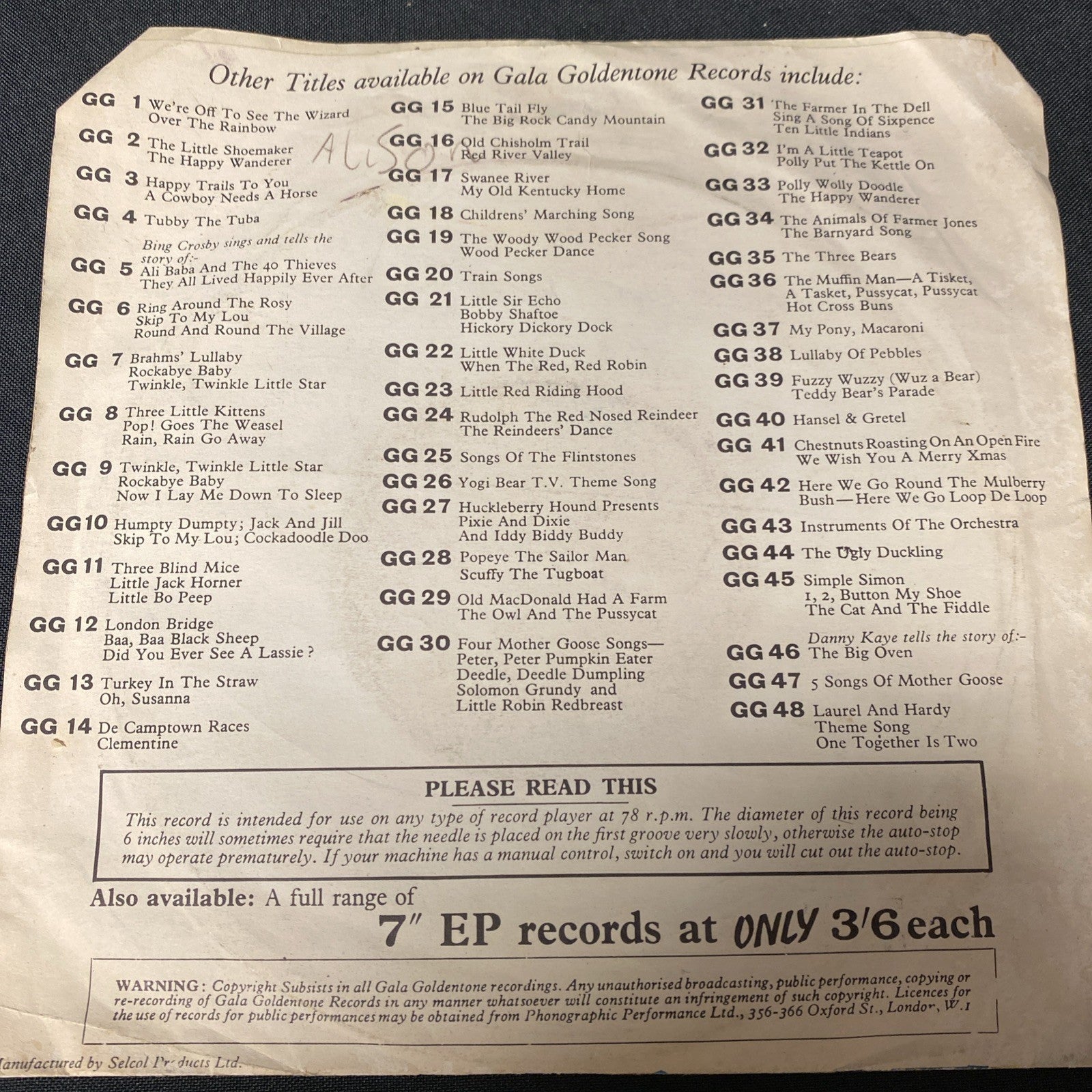 VINYL RECORD - Goldentone ORANGE Vinyl The Childrens Marching Song - (1440)