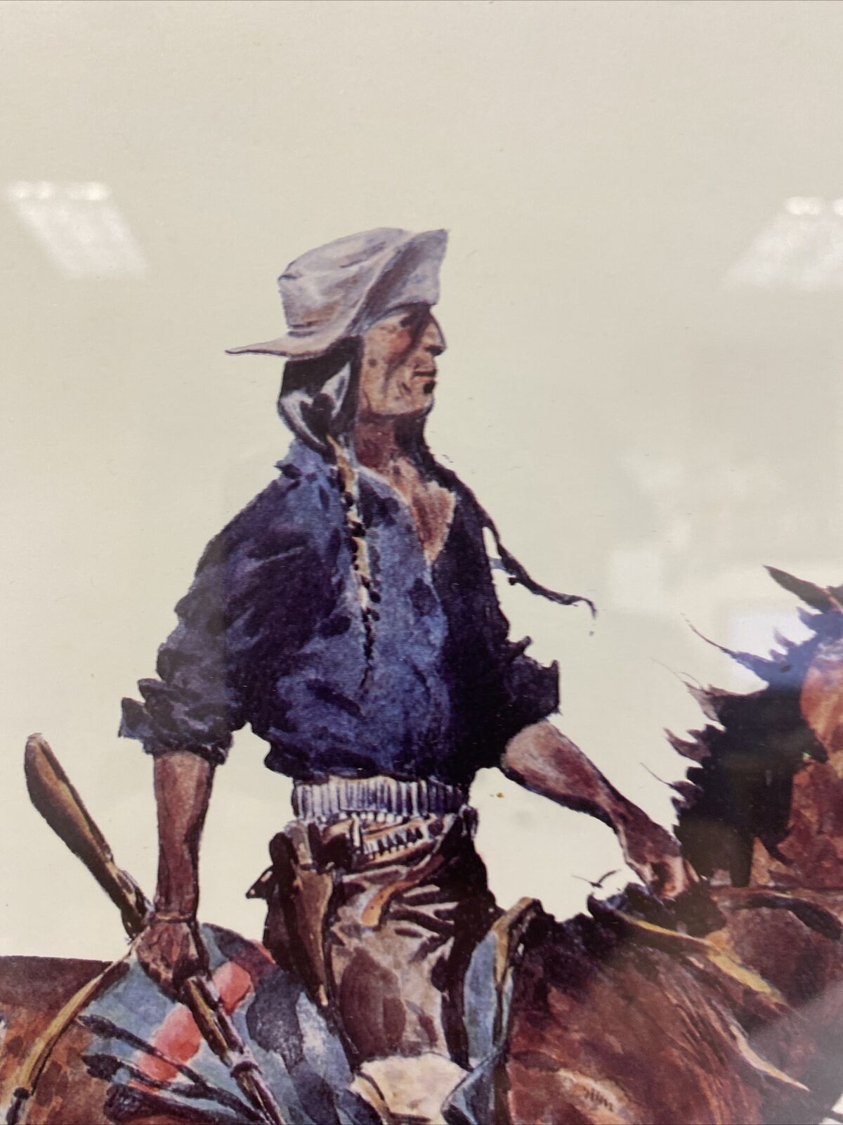 Frederic Remington A Crow Scout Watercolour print signed by Eugene Field  (7820