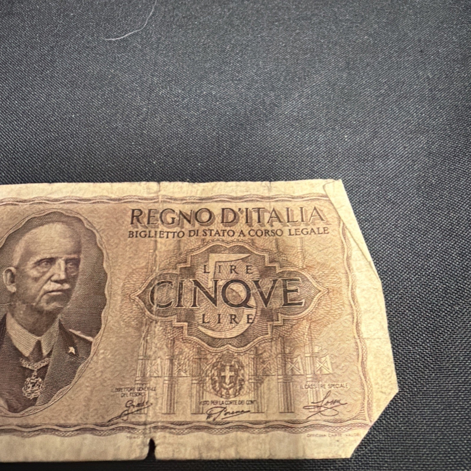 Bank Note Antique Regno D'Italia 5 Lire Cinque 1940 Circulated - (2305)