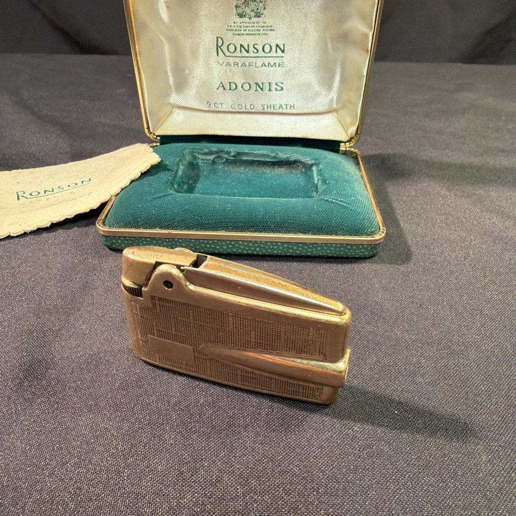 Ronson Varaflame Adonis 9ct Gold Sheath Lighter, box and cloth - (1999)