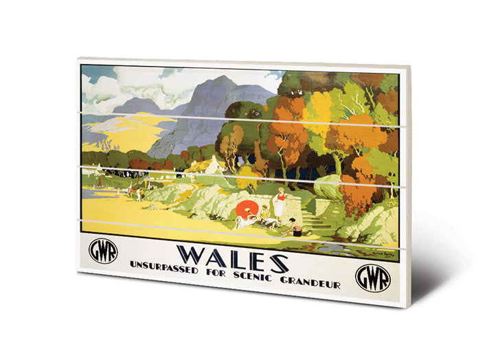 Railway Museum Vintage Wales Poster Scenic Grandeur Printed on Wood 20x30cm