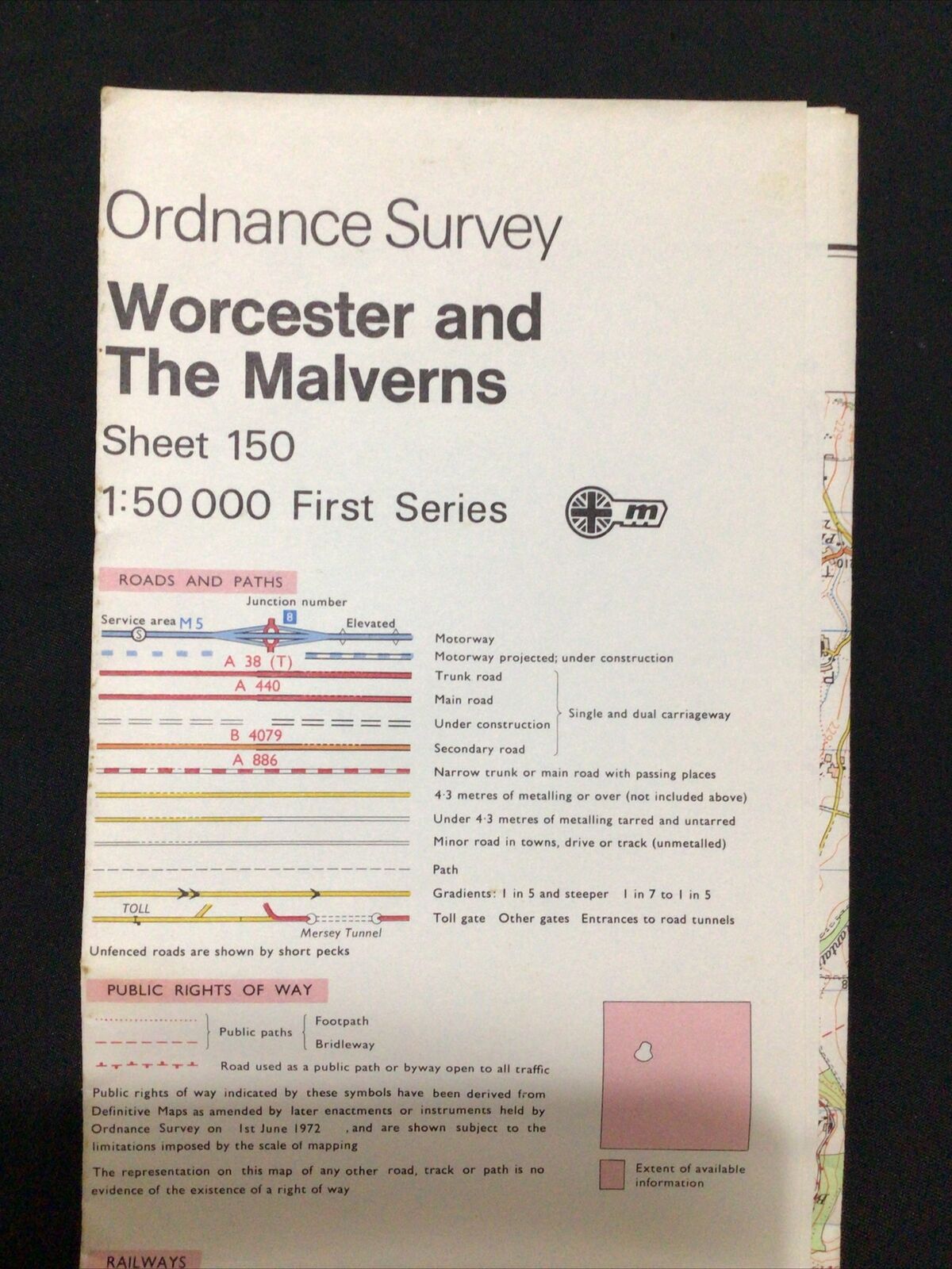 MAP - Ordnance Survey 1:50 1st Series 1974 -Worcester & The Malverns #150 (8707