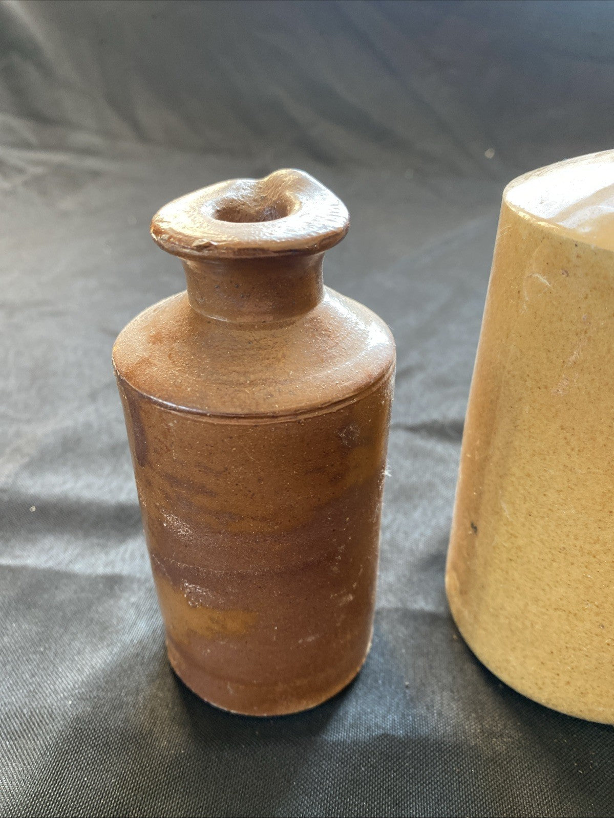 Pair of Salt Glaze Stoneware Bottles SKEY and other 14cm & 12cm Antique - (1015)