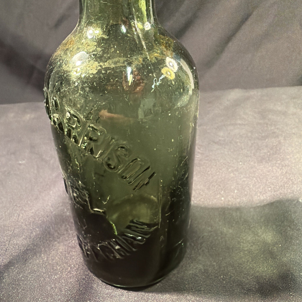 Antique Glass Bottle Albert Harrison Hotel Llanfairfechan Wales 20cm tall 1800's - (2012)