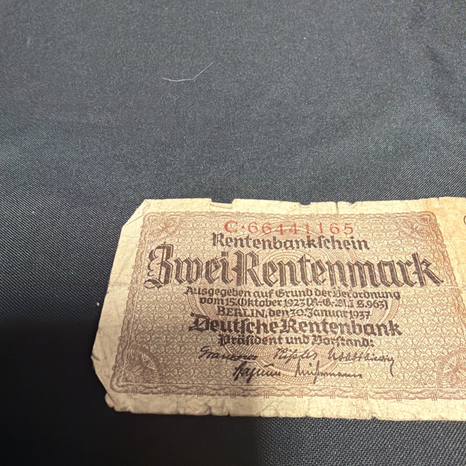 Bank Note Antique 2 Rentenmark Berlin 1937 German Banknote Circulated - (2320)
