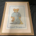 Cross Stitch COMPLETED Sweet Dreams Bedtime Bear 1990's Picture vintage (9099)