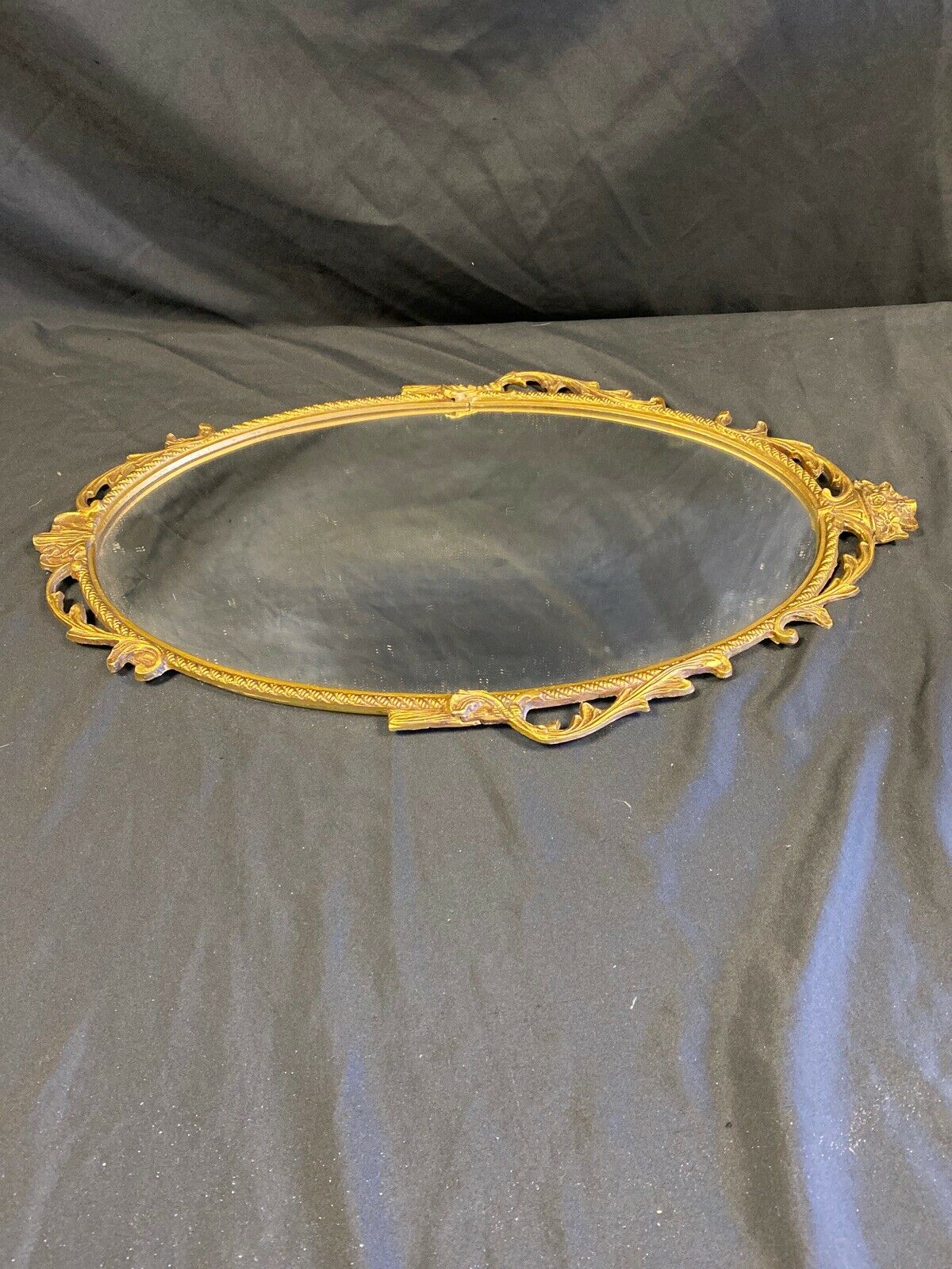 Antique Metal Gilt framed oval mirror 66cm high portrait (7383)