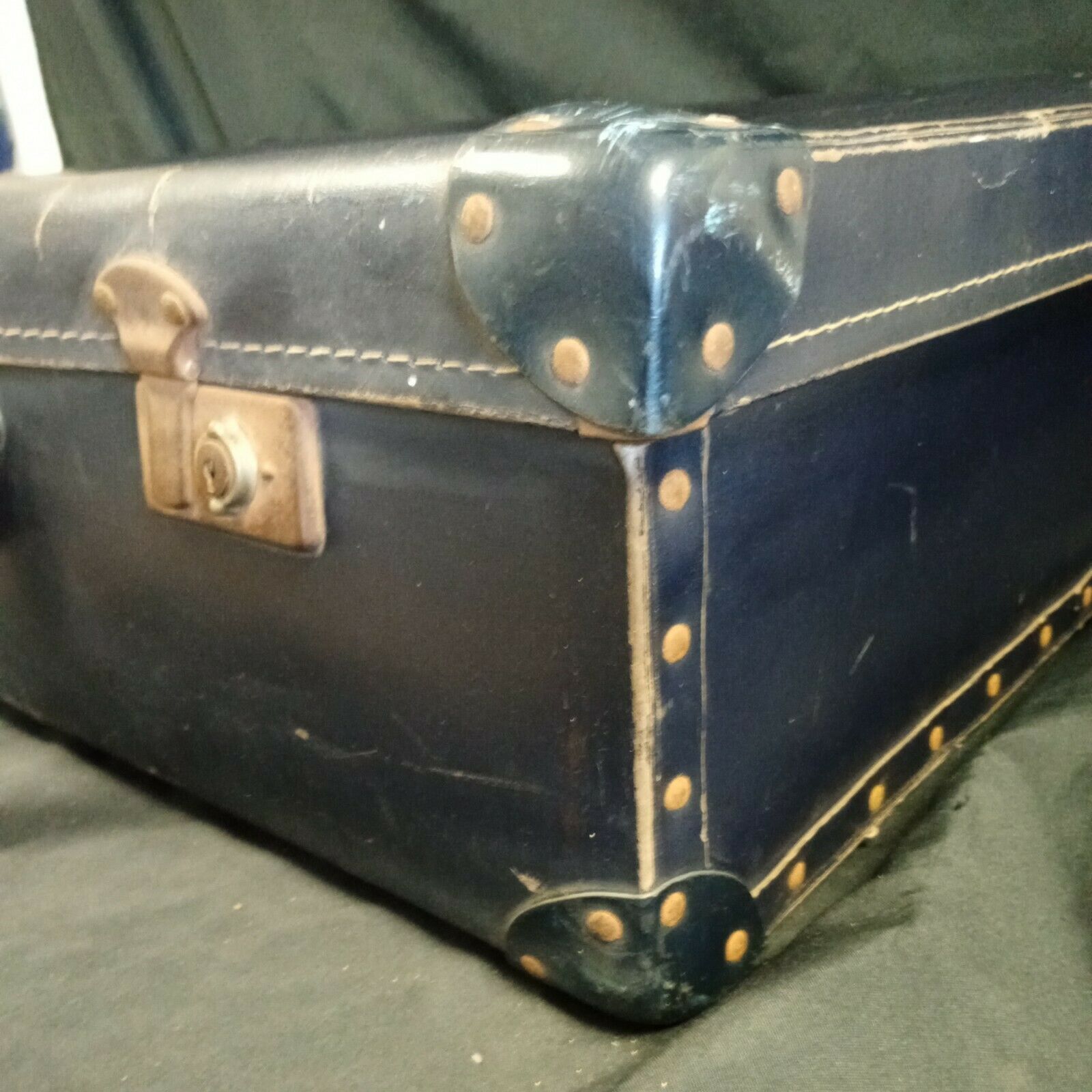 Vintage Suitcase Large Blue card fabric case prop / storage 1940's - (8089)