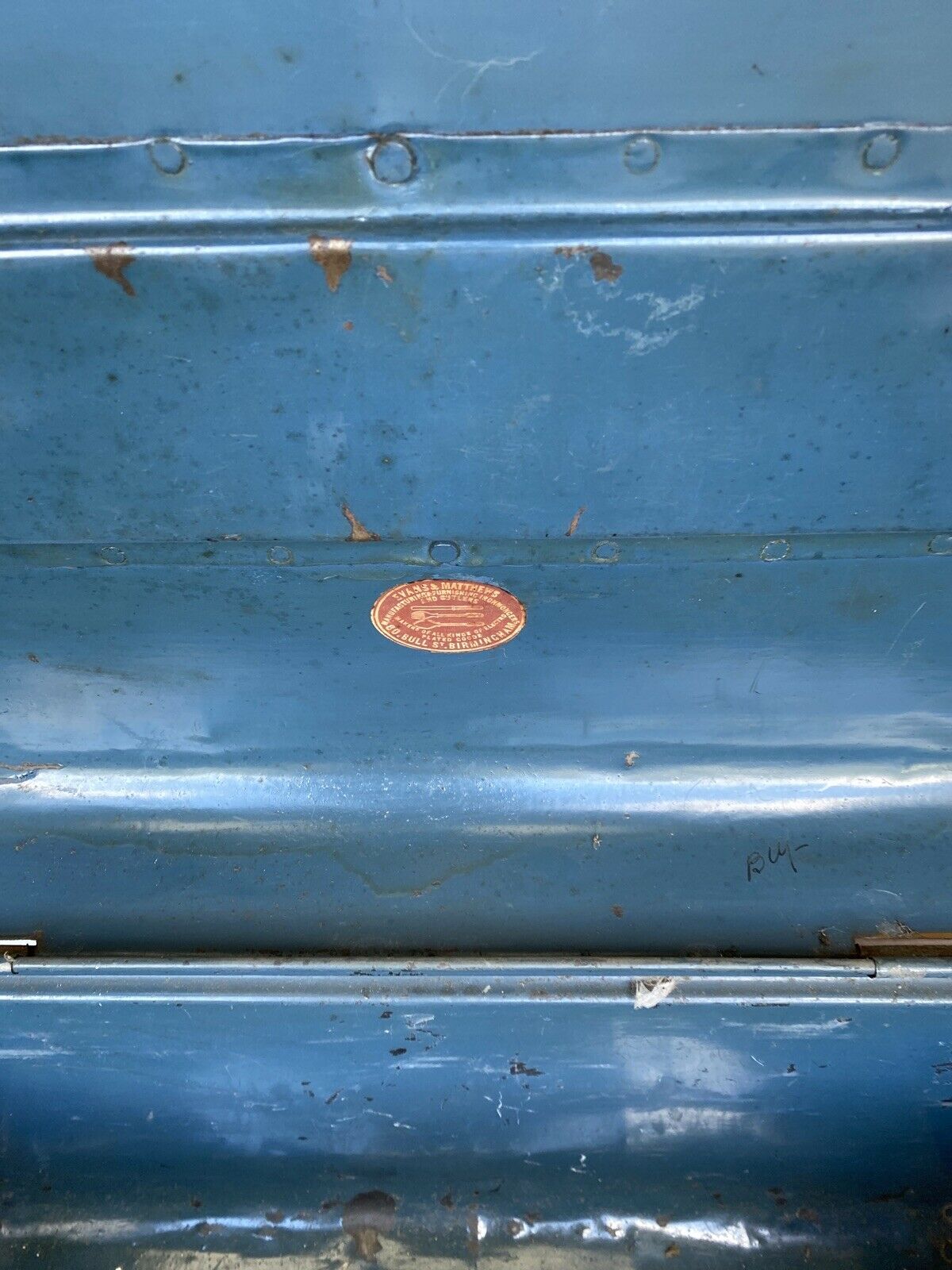 Vintage Large Metal Trunk Evans & Matthews Bull St. Birmingham - (6881)