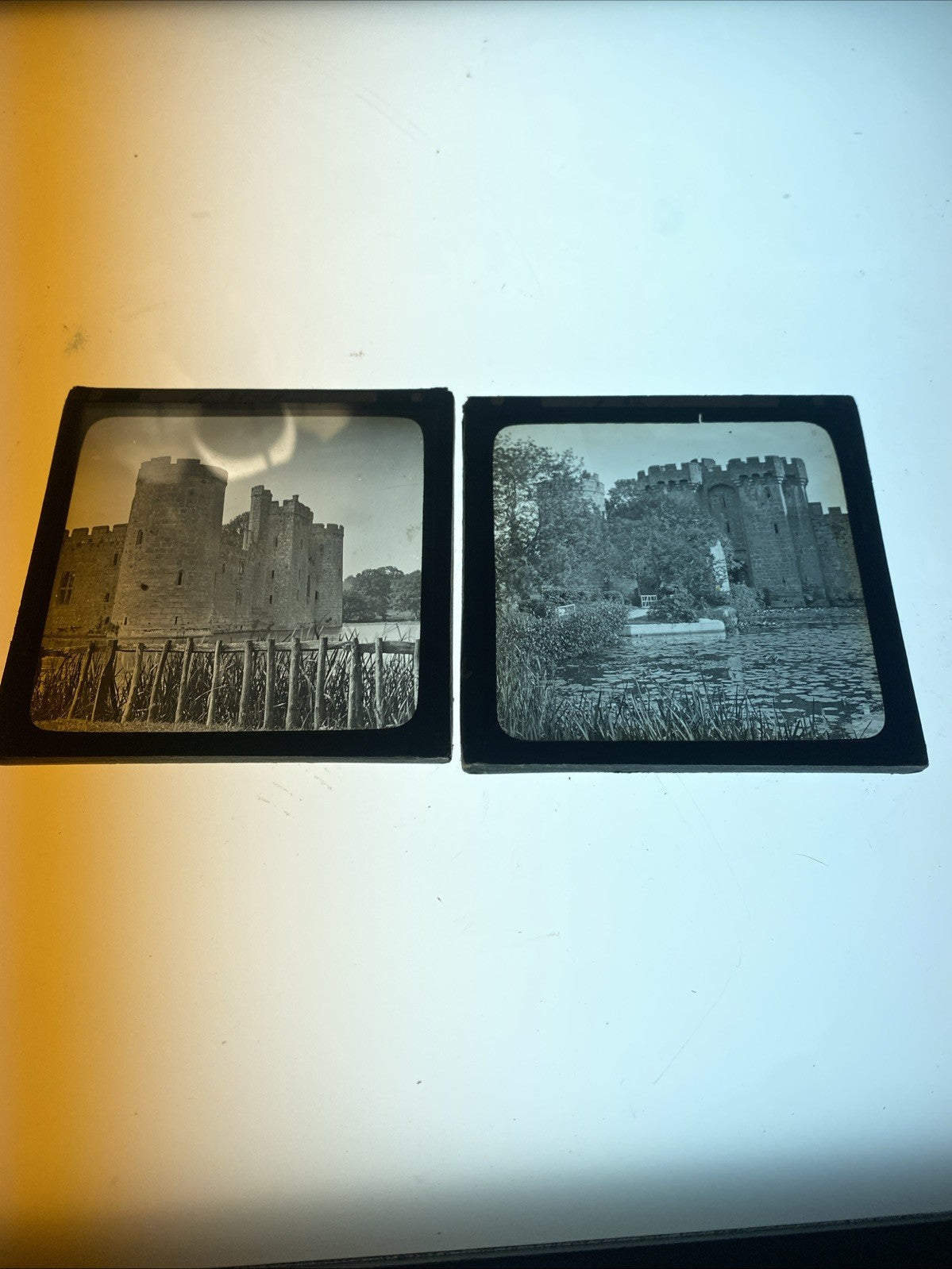 Magic Lantern Victorian Glass Square Photo x2 Bodiam Castle Sussex (1070)