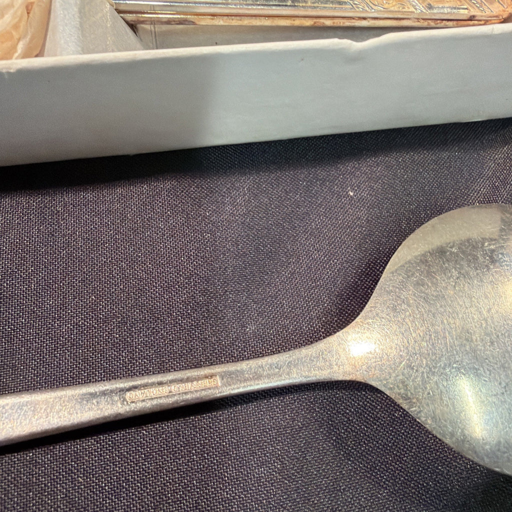 Viners Ltd Silver Rose 6 x Soup Spoons Boxed Vintage - (2096)