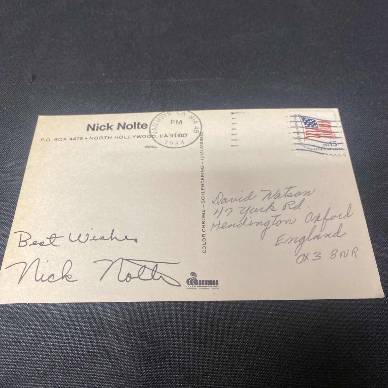 Nick Nolte Pre Printed Autograph original dated stamped 1984 fan postcard (8916)