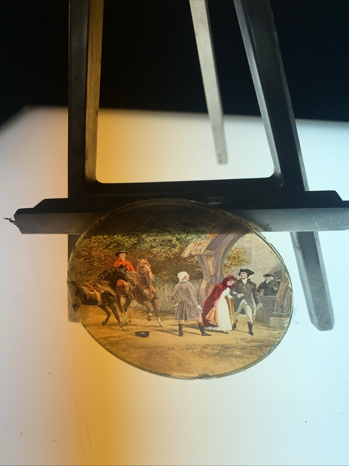 Magic Lantern Victorian Glass Round Handpainted Slide Church Conflict (1111)