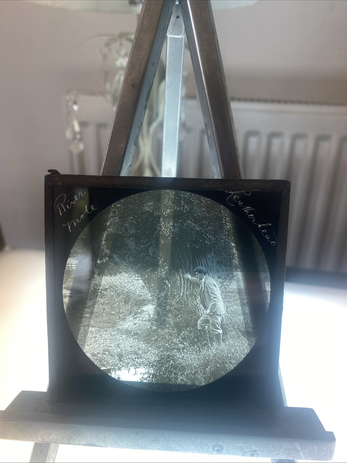 Magic Lantern Victorian Glass Square Antique Photo River Mole Leatherhead (1066)