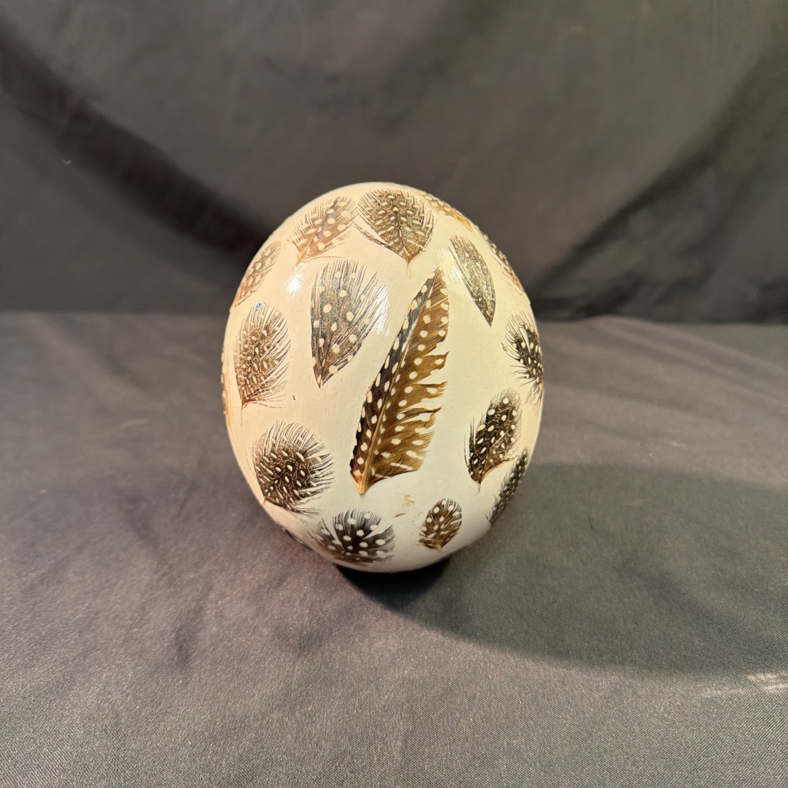 Ostrich egg Blown and decorated with Ostrich feathers African  - (1996)