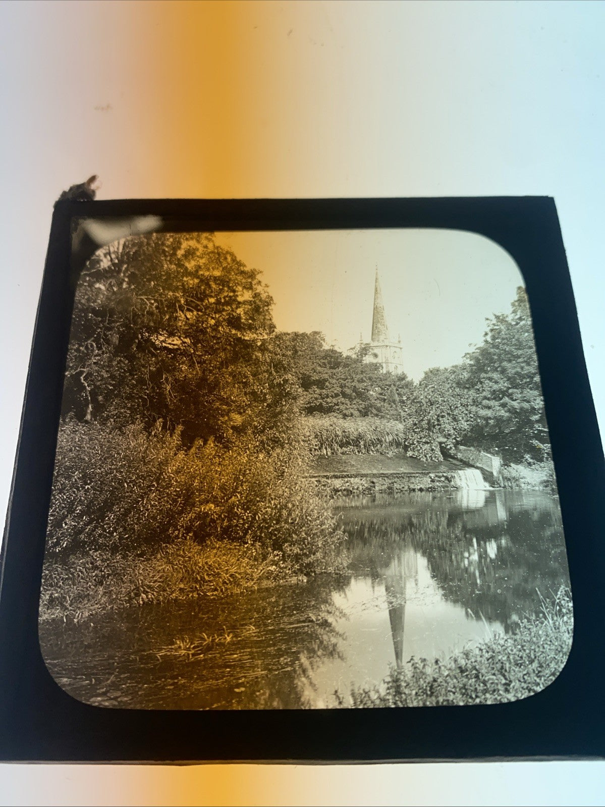 Magic Lantern Victorian Glass Square Photo Trinity Church River Avon (1069)