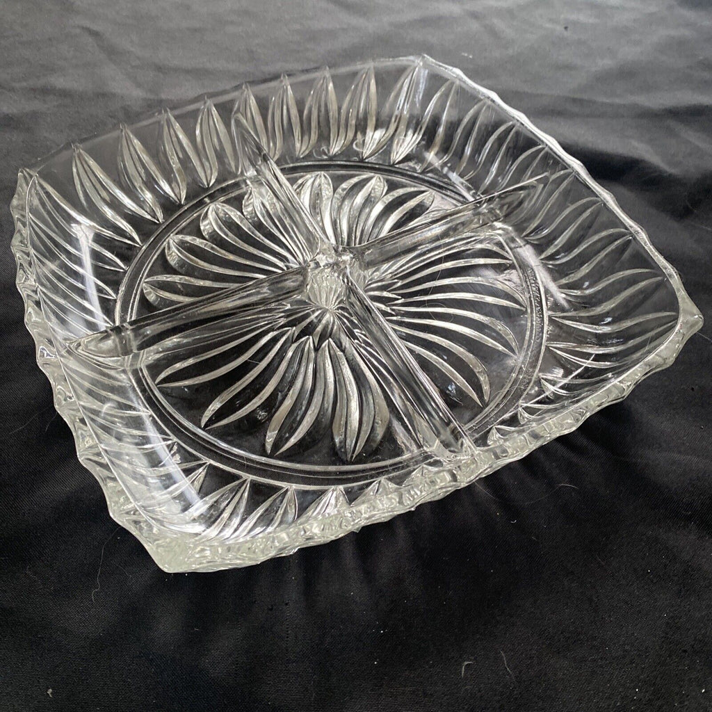 Vintage Heavy Cut Glass Serving dip snack nibbles dish - 9354