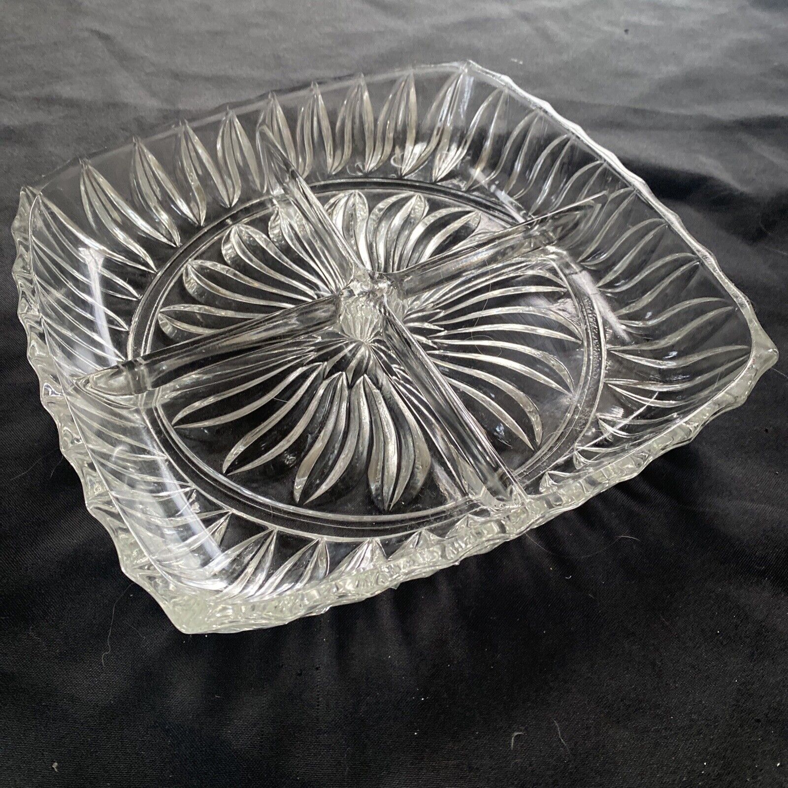 Vintage Heavy Cut Glass Serving dip snack nibbles dish - 9354
