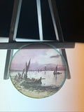 Magic Lantern Victorian Glass Round Handpainted Slide Fishing Boats - (1084)