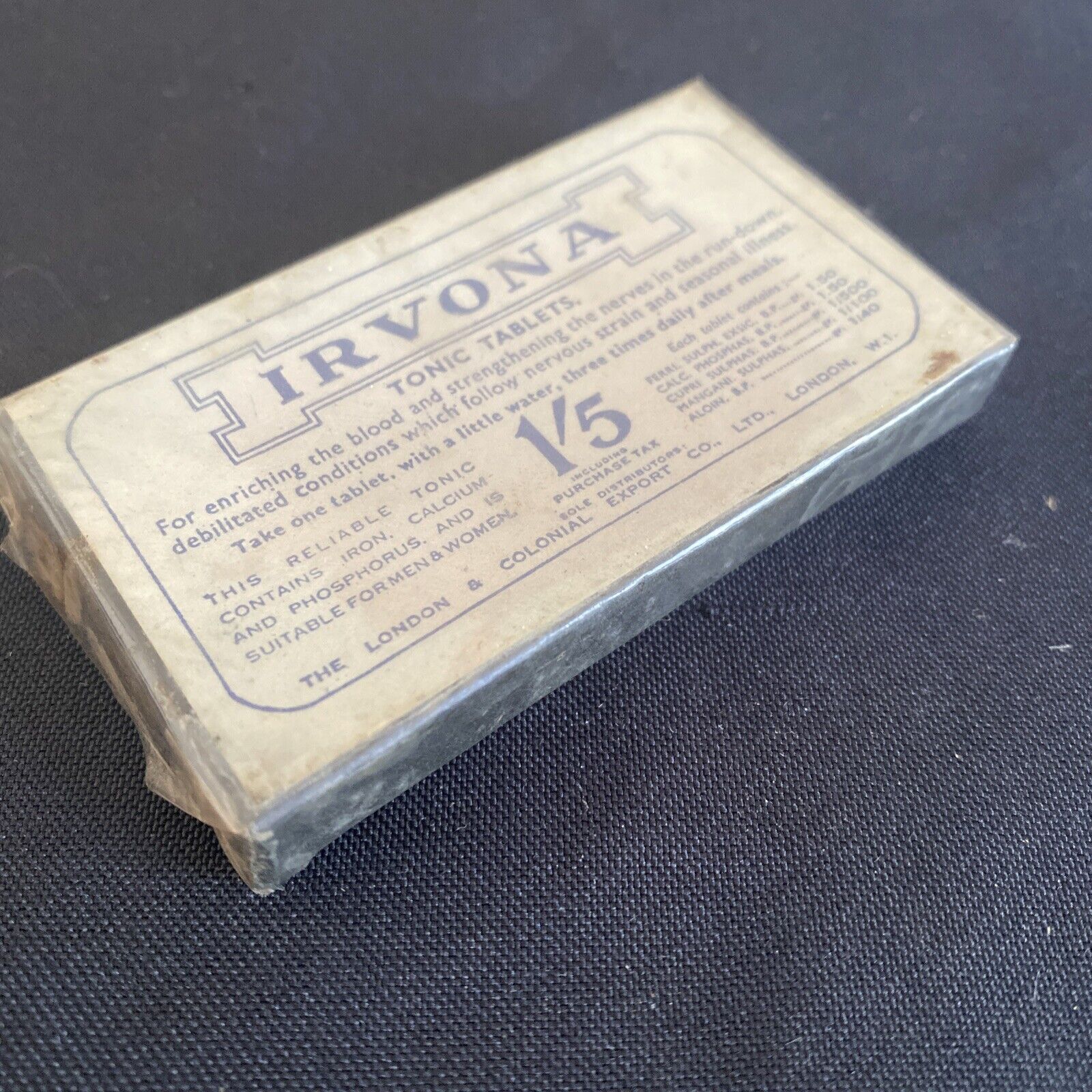 Antique Pharmacy Apothecary Unopened Irvona Tonic Tablets London - (9664)