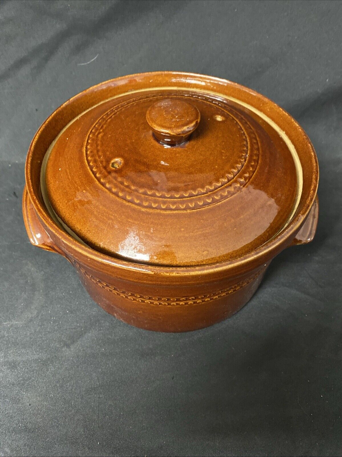 Pearsons Of Chesterfield Glazed vintage stoneware cook pot with lid -(5852)