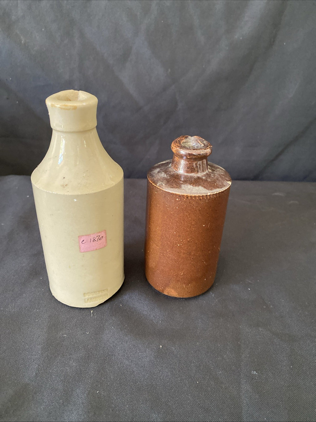 Pair of Salt Glaze Stoneware Bottles Doulton Lambeth Home Décor 14cm&11cm (1018)