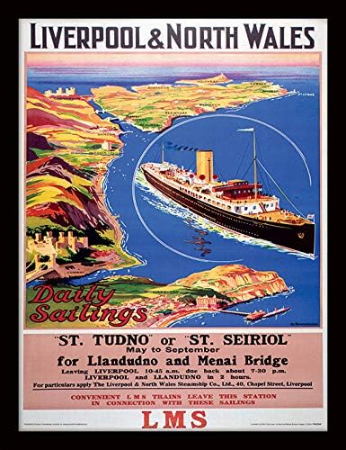 PRINT Framed with glazed front - PLACES - LMS Liverpool and North Wales Vintage 30 x 40cm