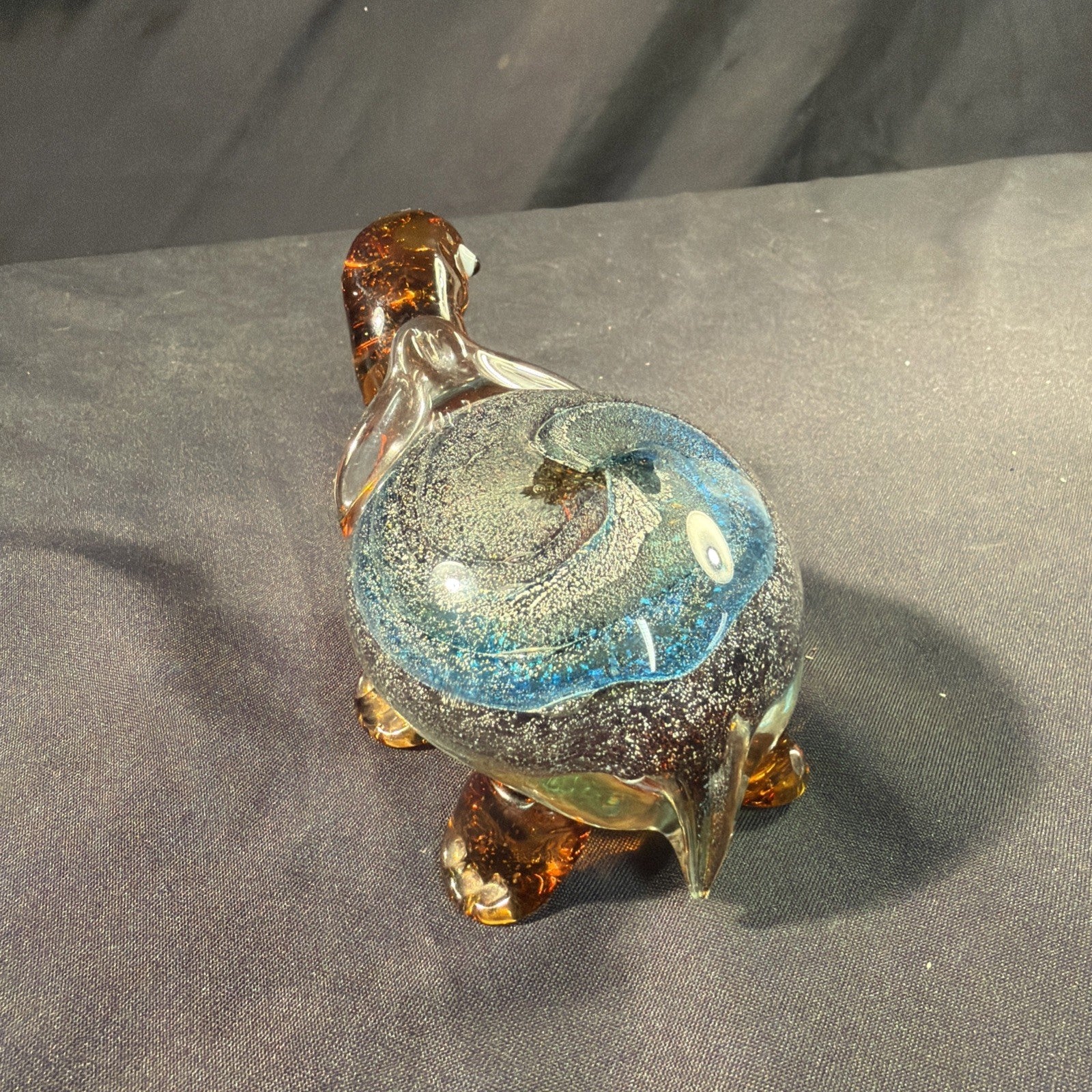 Murano Glass Turtle Amber Glass Ornament 15cm Vintage 1970's - (2084)