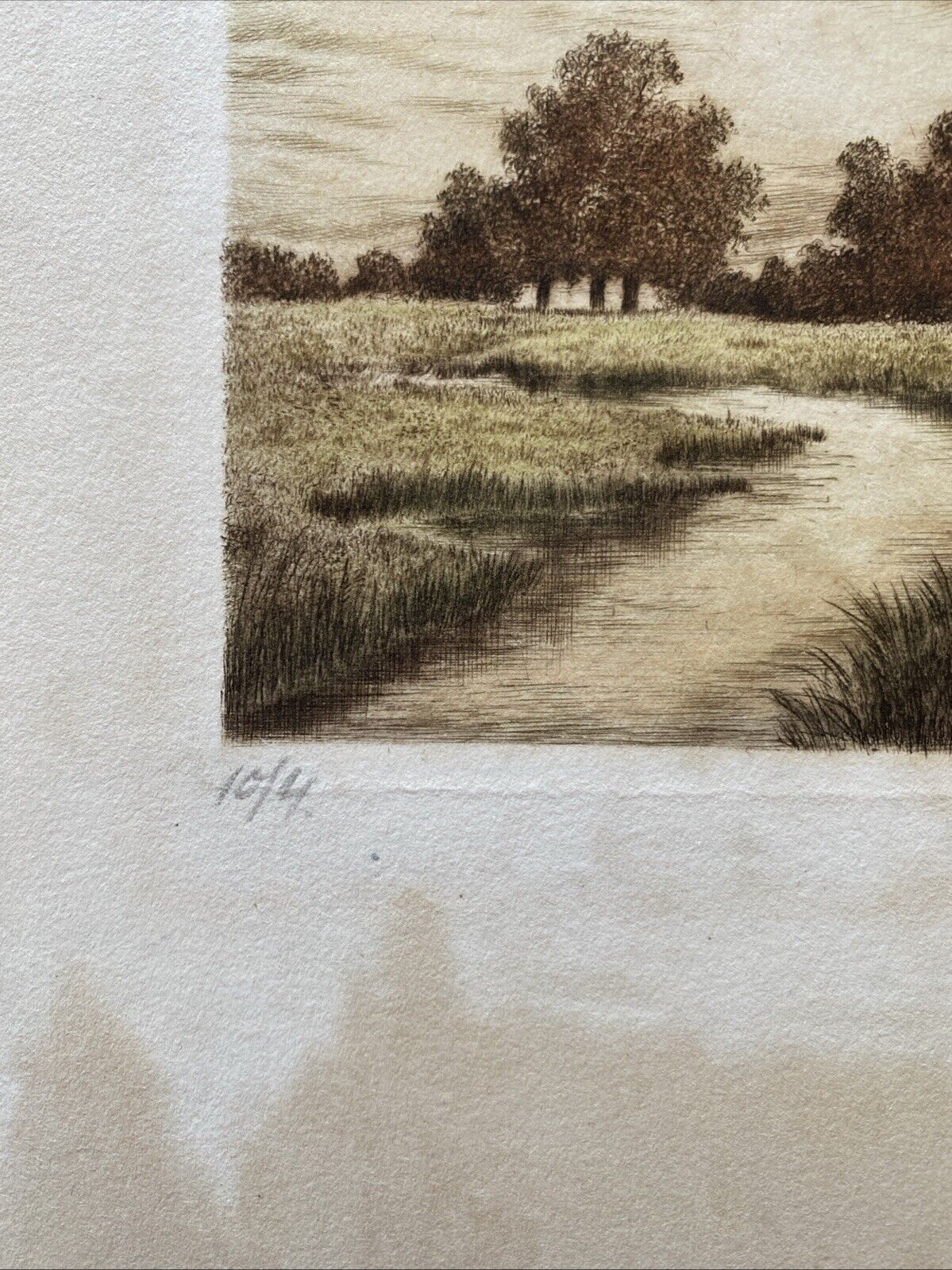 Prof. A Thalberg #4/10 Trees by a Stream Original Coloured etching - (5858)