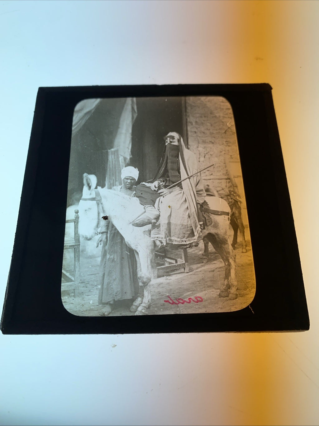 Magic Lantern Victorian Glass Square Antique Photo Ethnic Tribal People (1079)