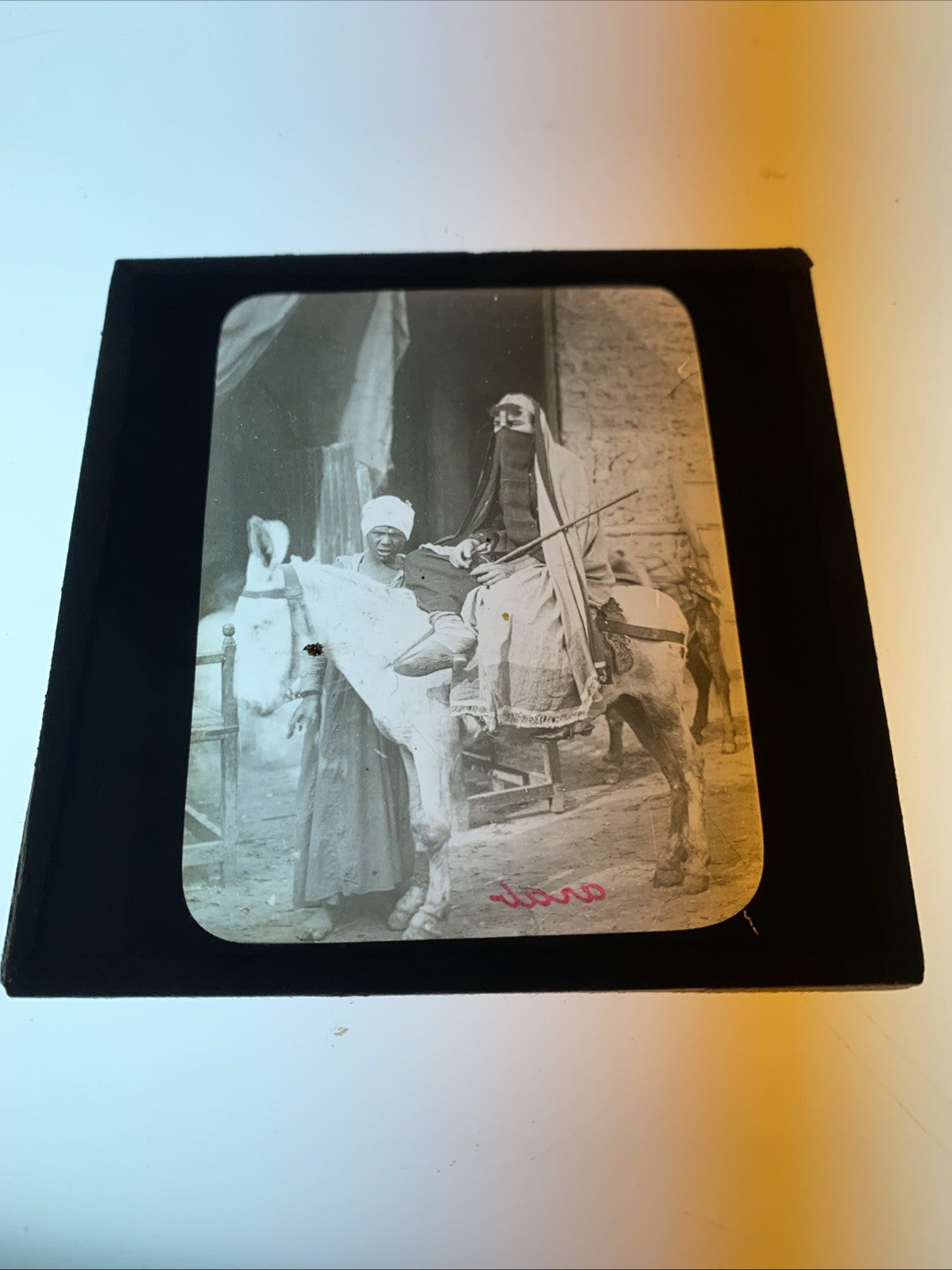 Magic Lantern Victorian Glass Square Antique Photo Ethnic Tribal People (1079)