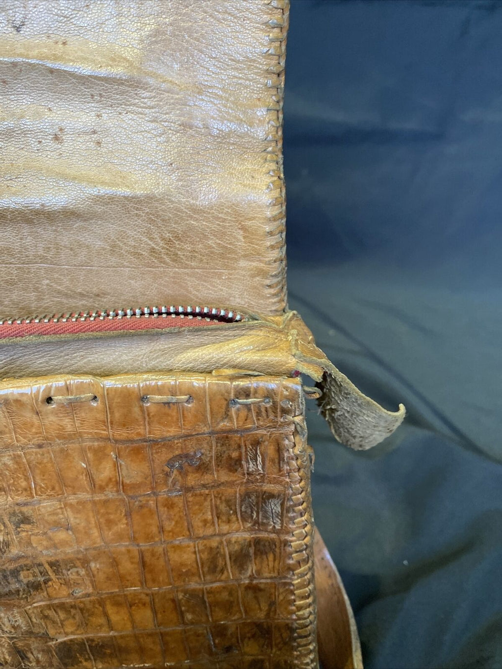 Vintage 1950's 100% Crocodile Skin including stitching handbag - (8426)