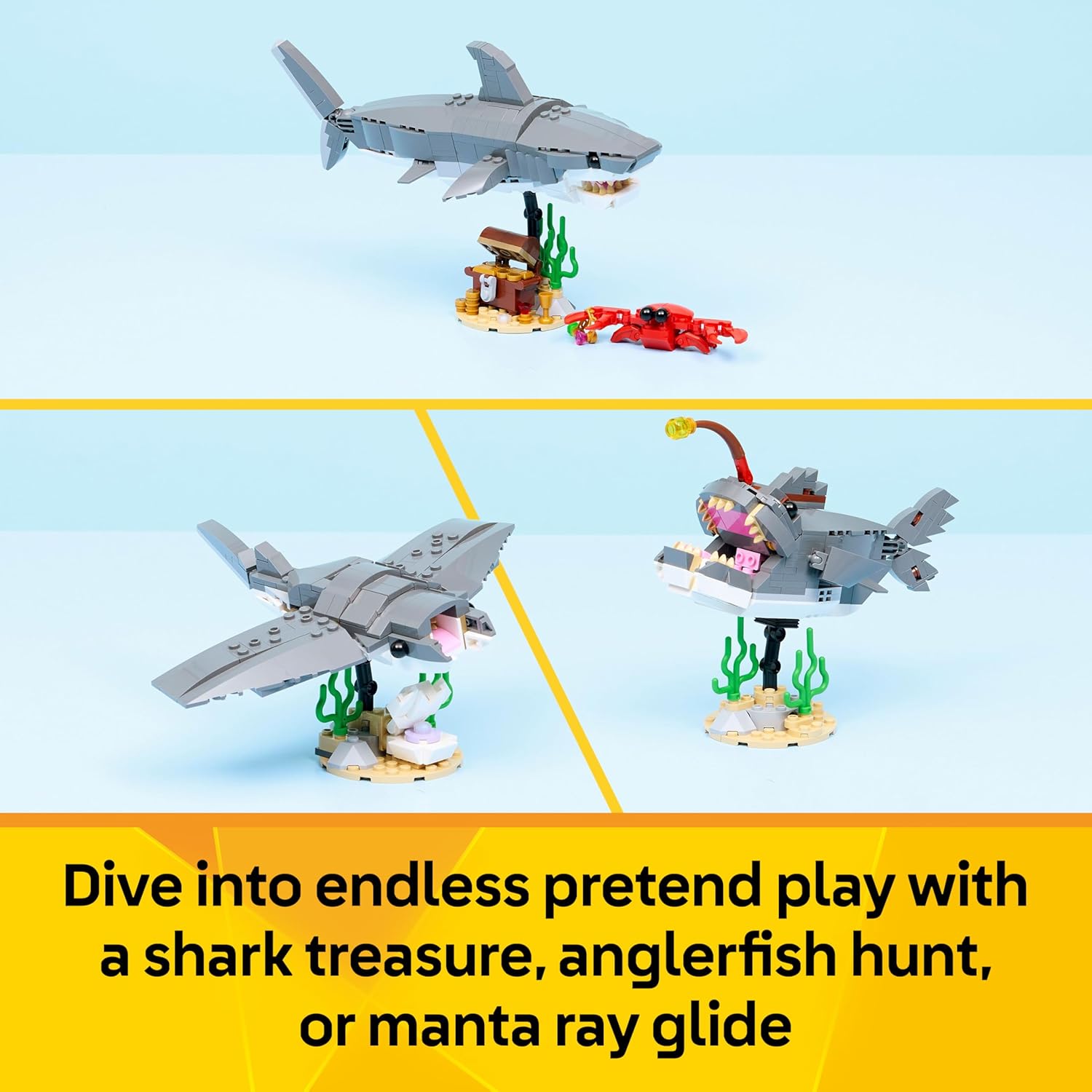 LEGO Creator 3 in 1 - Fierce Shark with Treasure / Angler Fish / Manta Ray - 31381