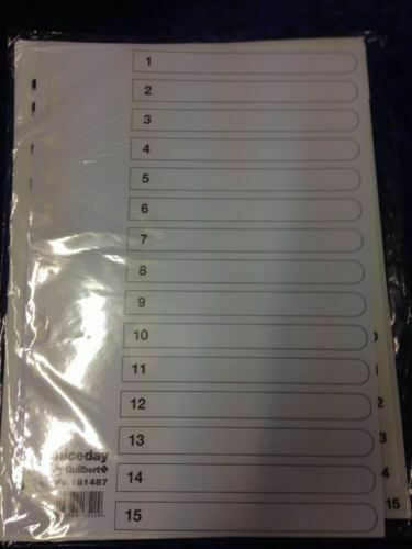 Niceday - A4 File Dividers - 15 numbered tabs with contents sheet - NEW (8635)